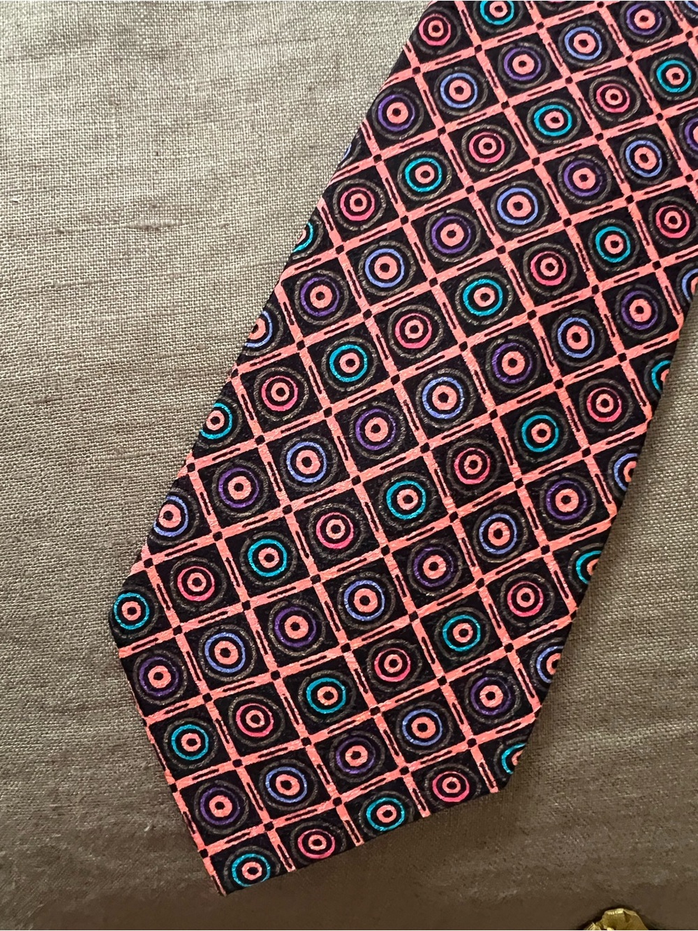 Versace V2 Patterned Pink Geometric Silk Tie